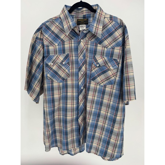 Rustler by Wrangler Other - Rustler by Wrangler Men's 3XL Plaid Western Shirt‎ Short Sleeve Snap Button